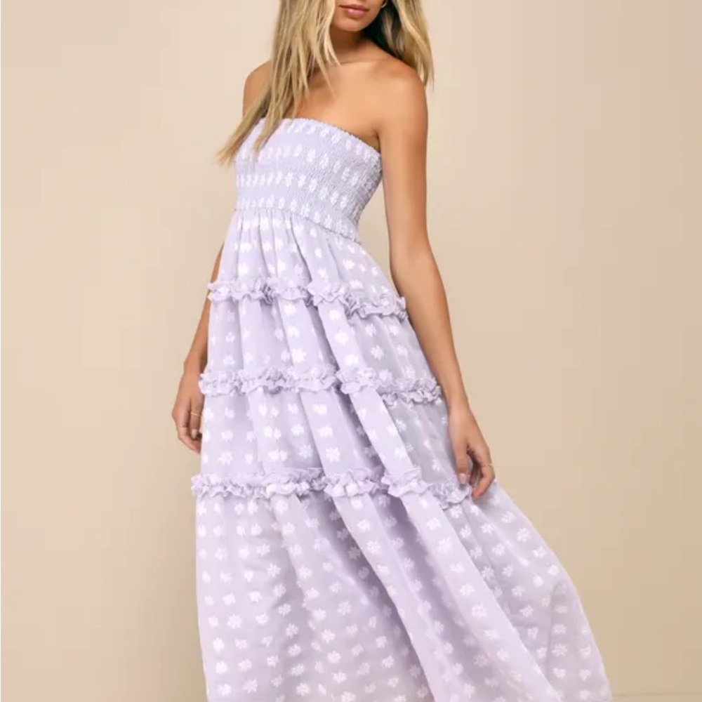 Lulu's Lavender Strapless Midi Dress